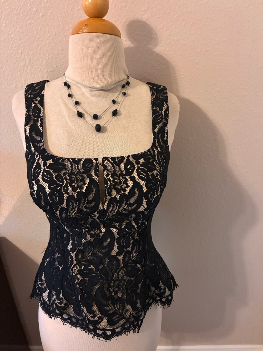 Black Lace Square-Neck Sleeveless Corset Top